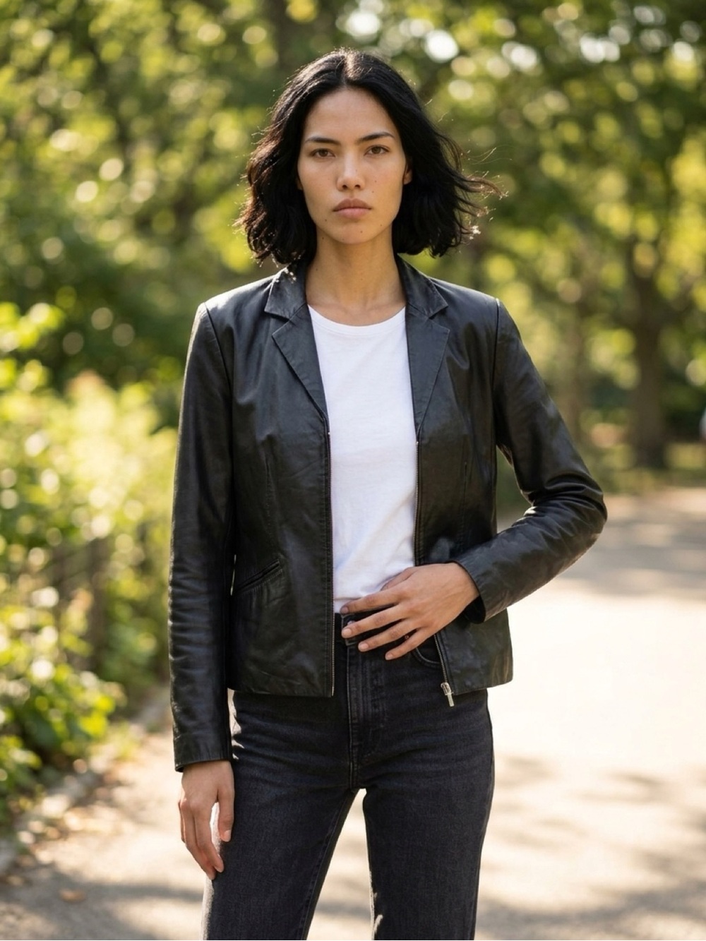Ann Taylor Black Leather Zip-Front Jacket / Blazer✨